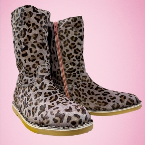BODEN MINI girls size 24  college navy leopard winter boots with Sherpa lining - Picture 1 of 16